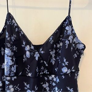 Ann Taylor Loft | spaghetti strap navy blue dress with light blue floral detail